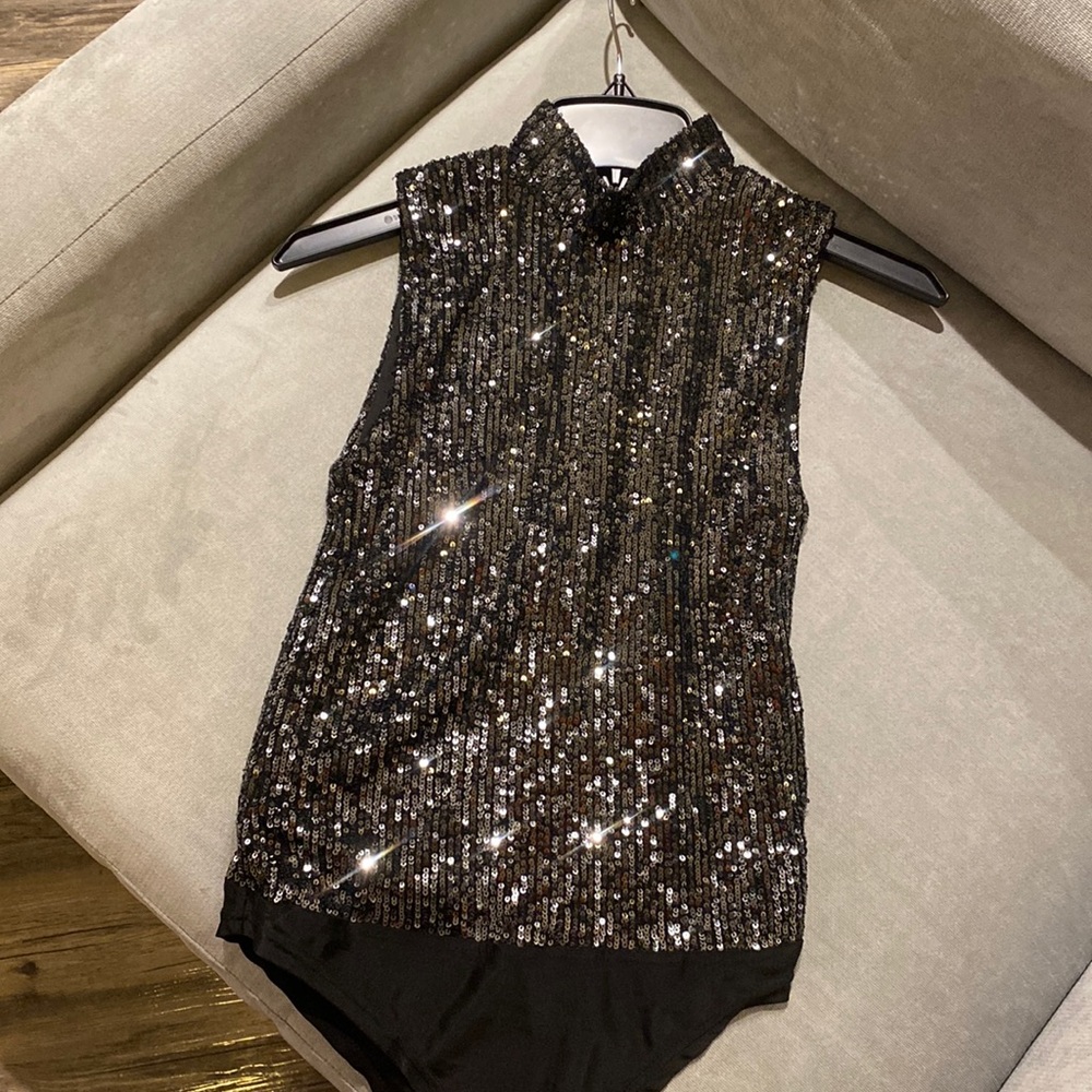 BB Dakota sequin mock neck bodysuit black